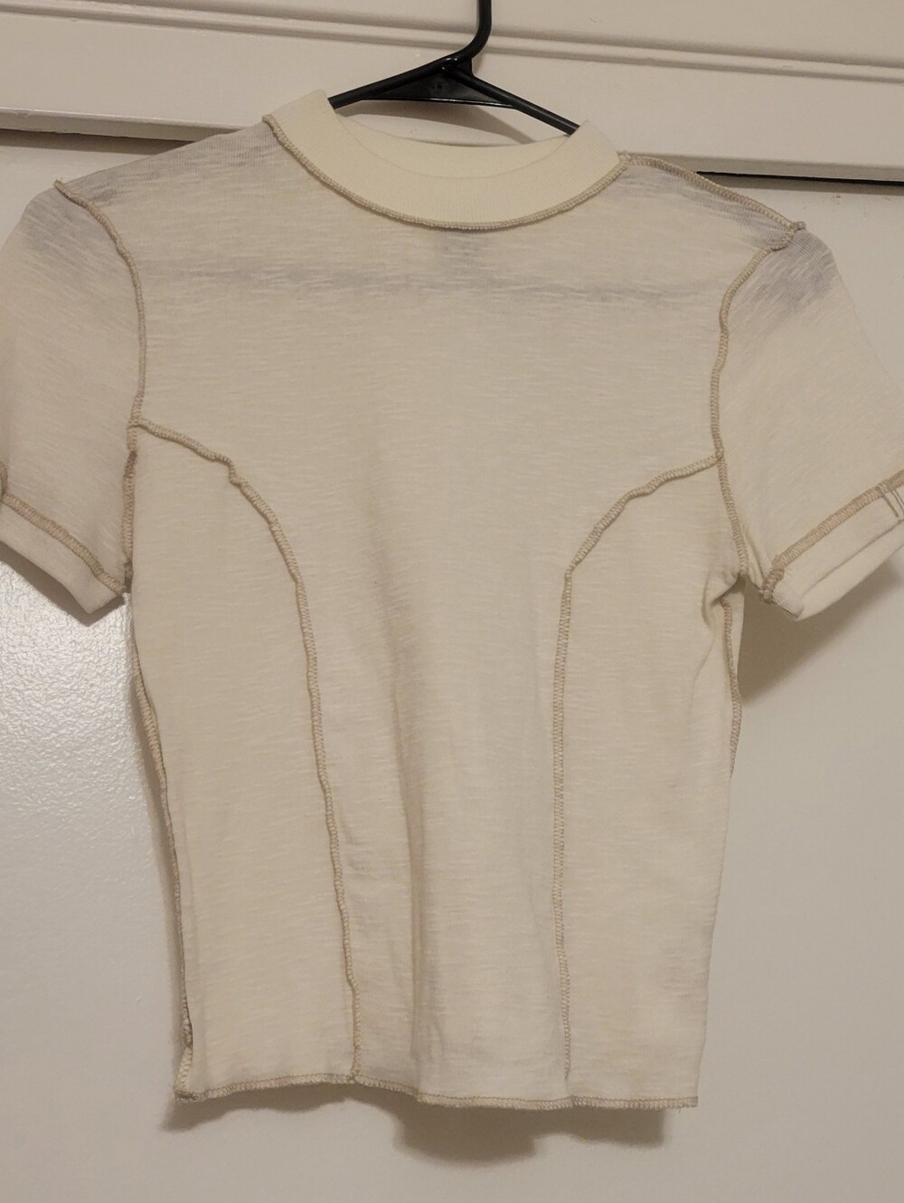 BDG Urban Outfitters Cream Contrast Stitch Baby Tee Ribbed Cotton Top M/M